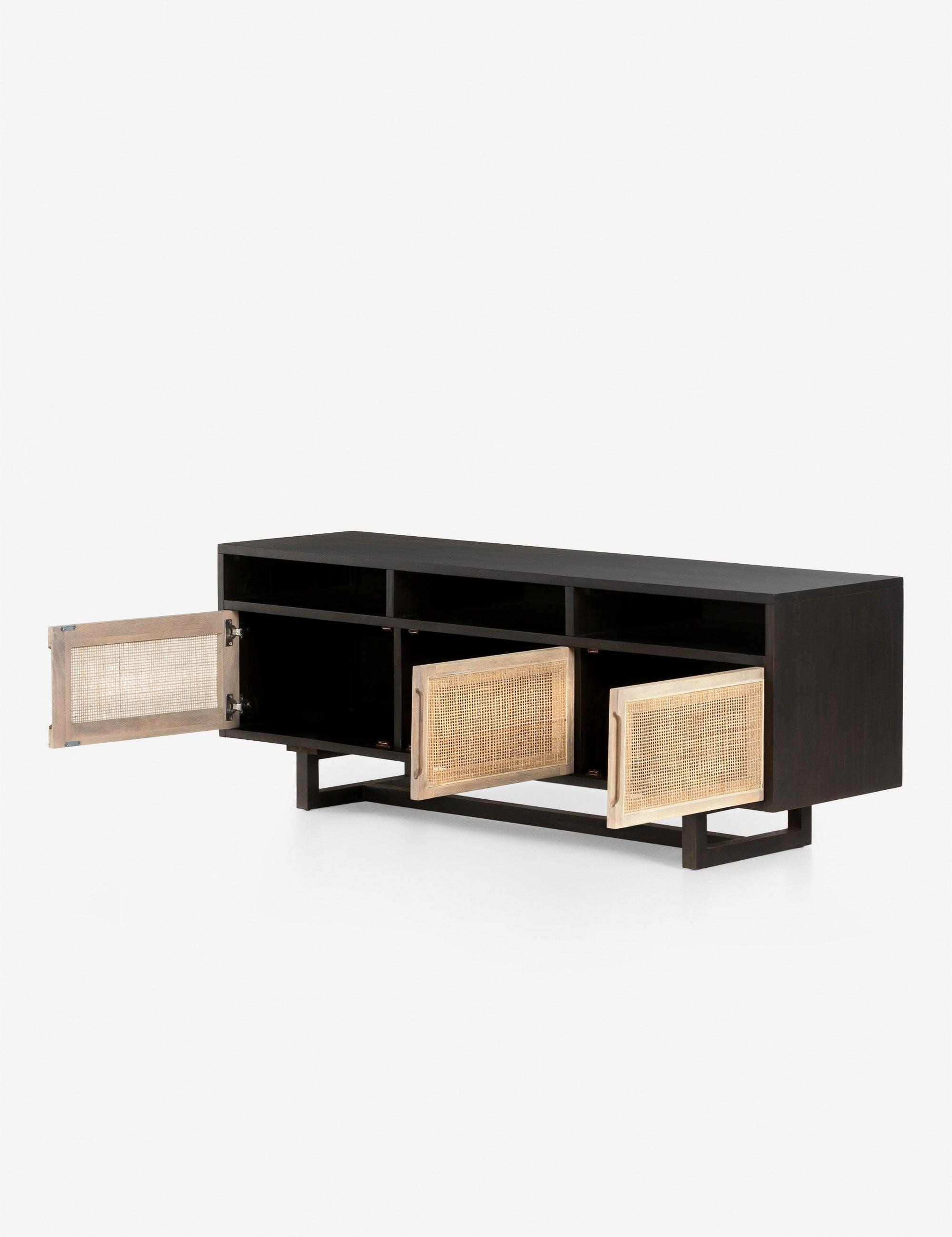 Clarita 65'' Black-Washed Mango and Cane Media Console