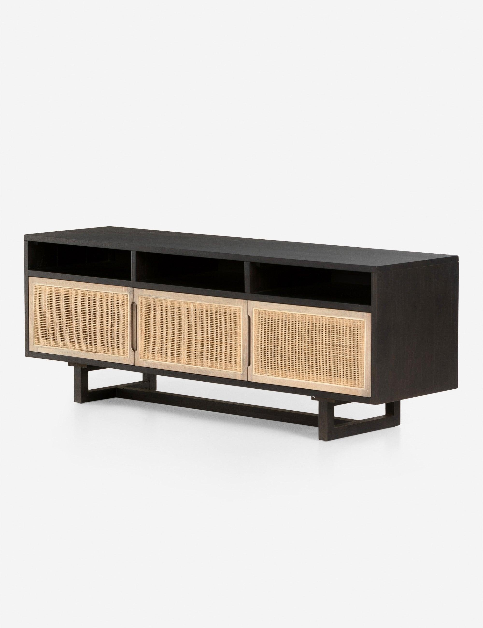 Clarita 65'' Black-Washed Mango and Cane Media Console