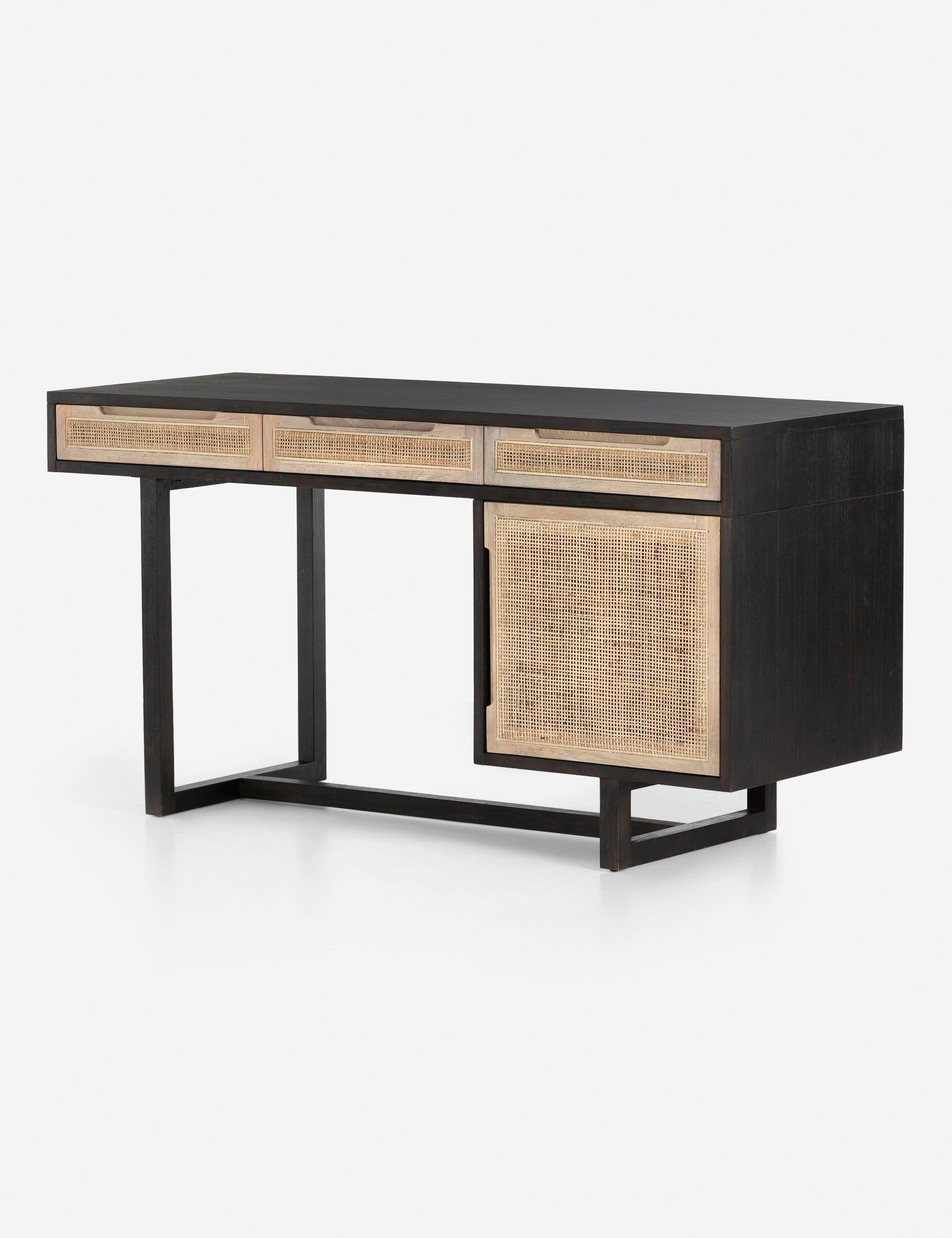 Clarita Mid-Century Modern Black Mango Home Office Desk with Drawers