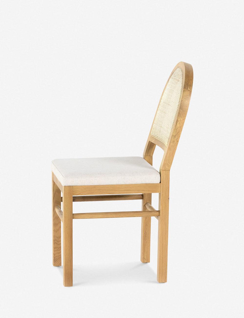 Honey Oak & White Cane Upholstered Dining Chair