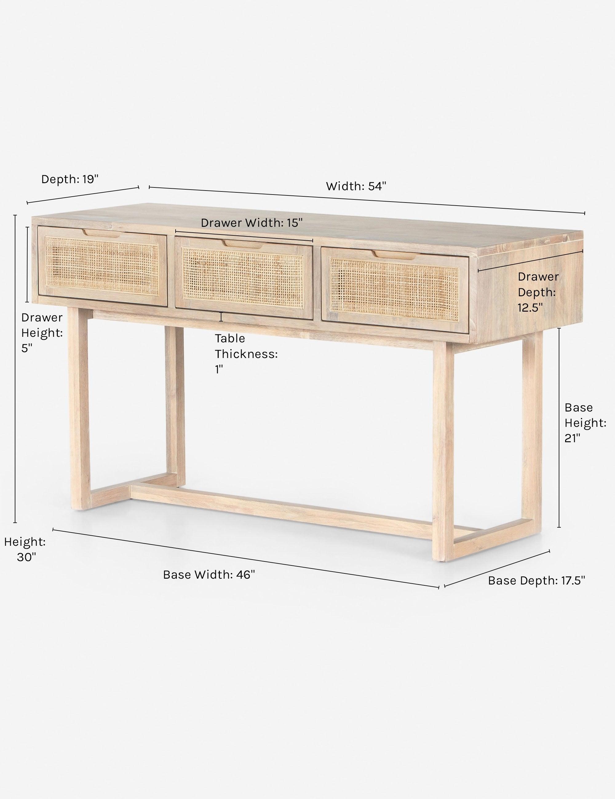 Mid-Century Modern Whitewashed Mango Wood Console Table with Cane Drawers