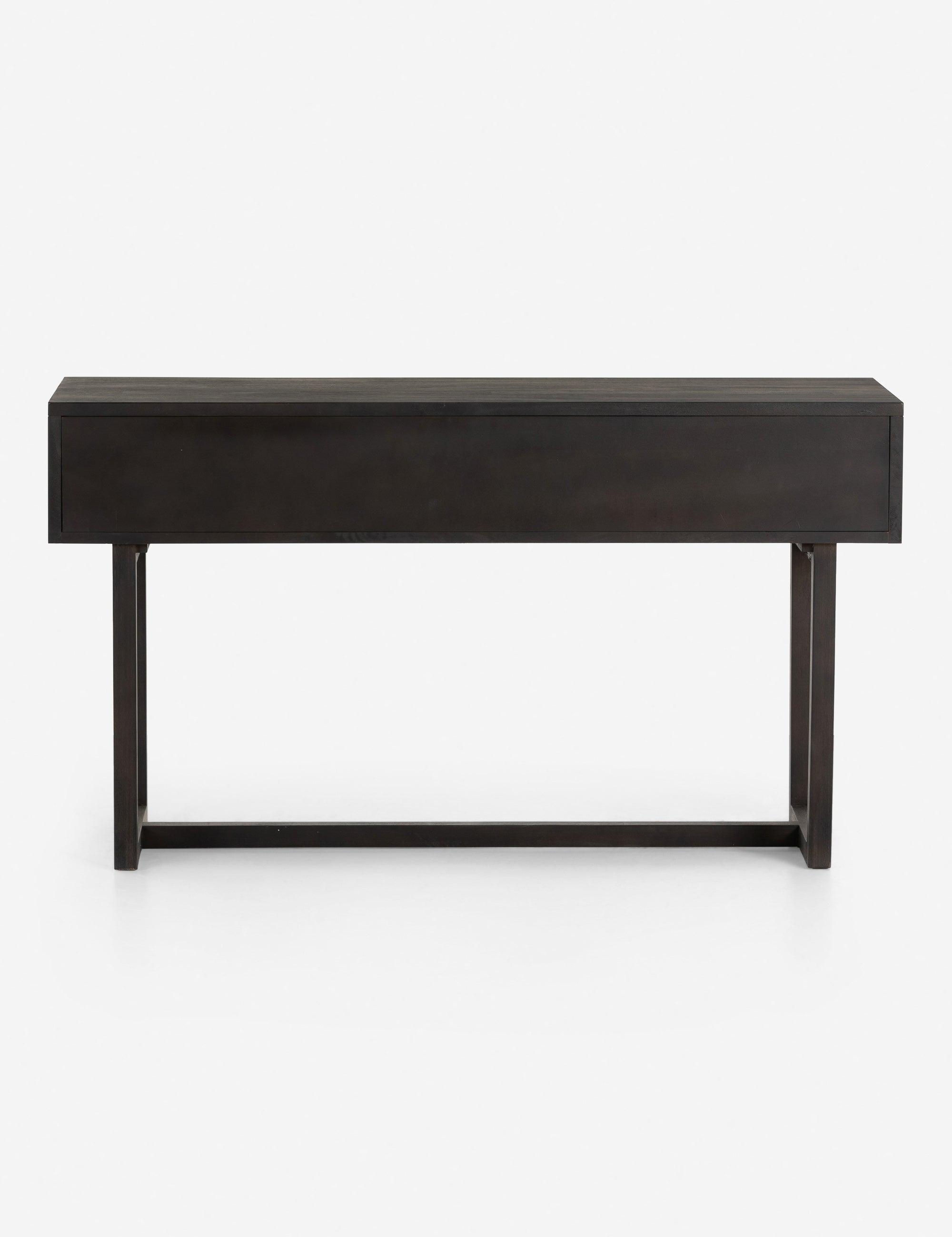 Clarita Mid-Century Modern Black Mango Wood Console Table with 3 Cane Drawers