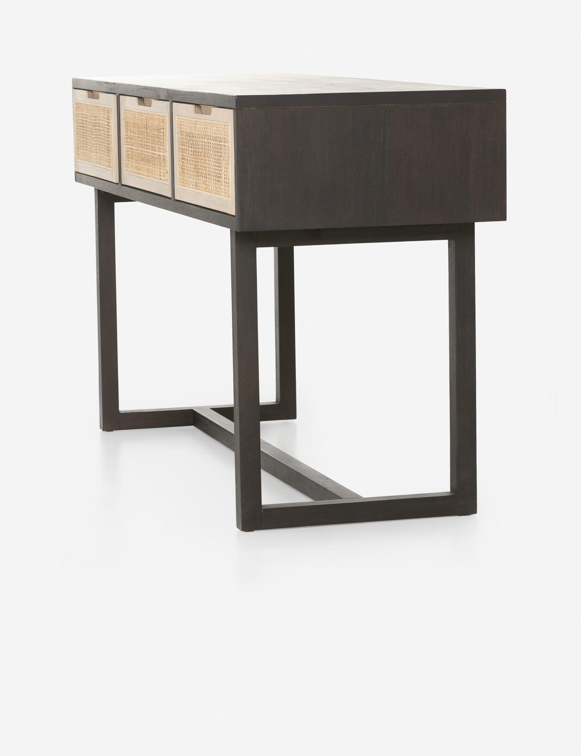 Clarita Mid-Century Modern Black Mango Wood Console Table with 3 Cane Drawers