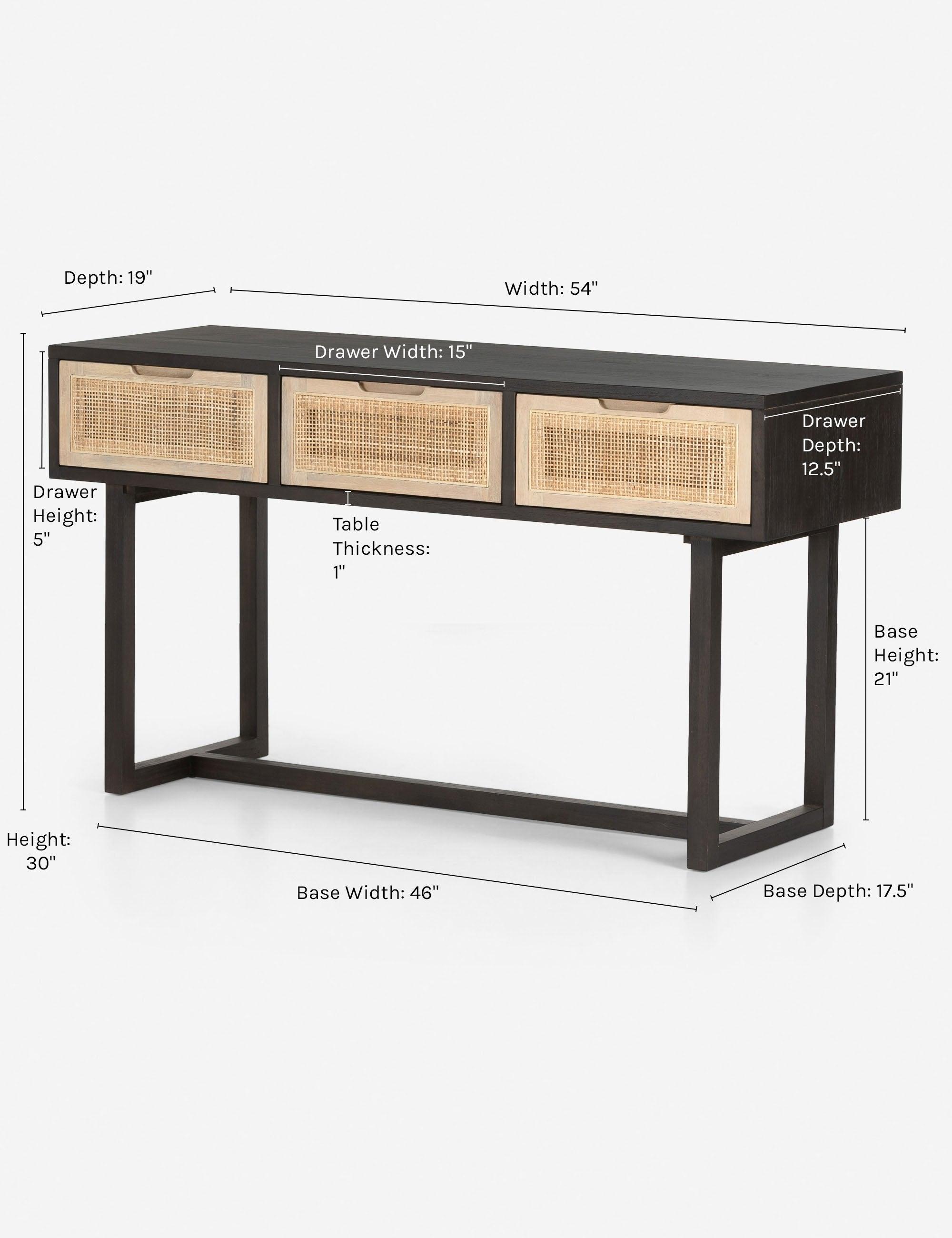 Clarita Mid-Century Modern Black Mango Wood Console Table with 3 Cane Drawers