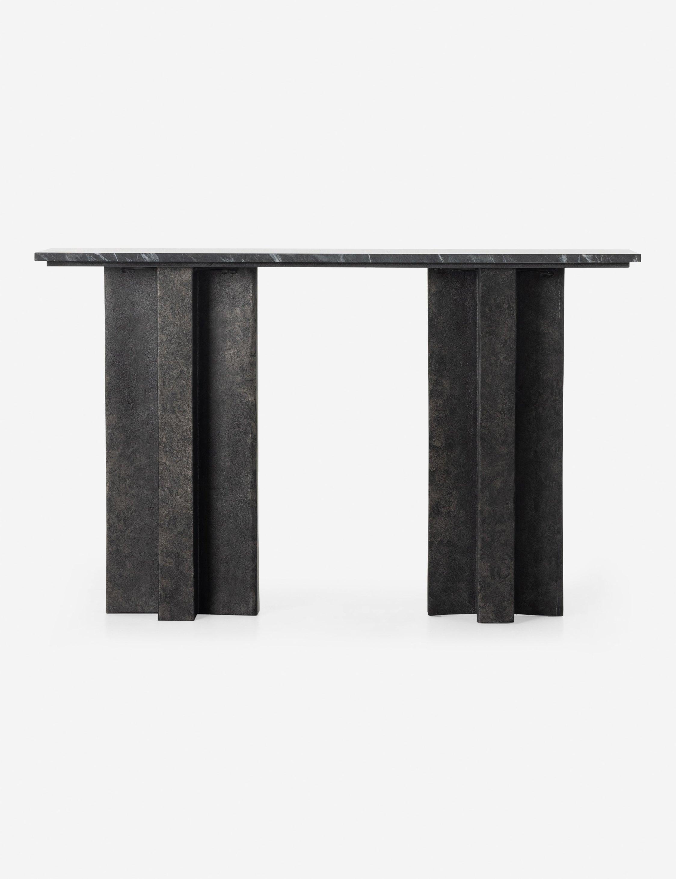 Terrell Industrial Black Marble and Cast Aluminum Console Table