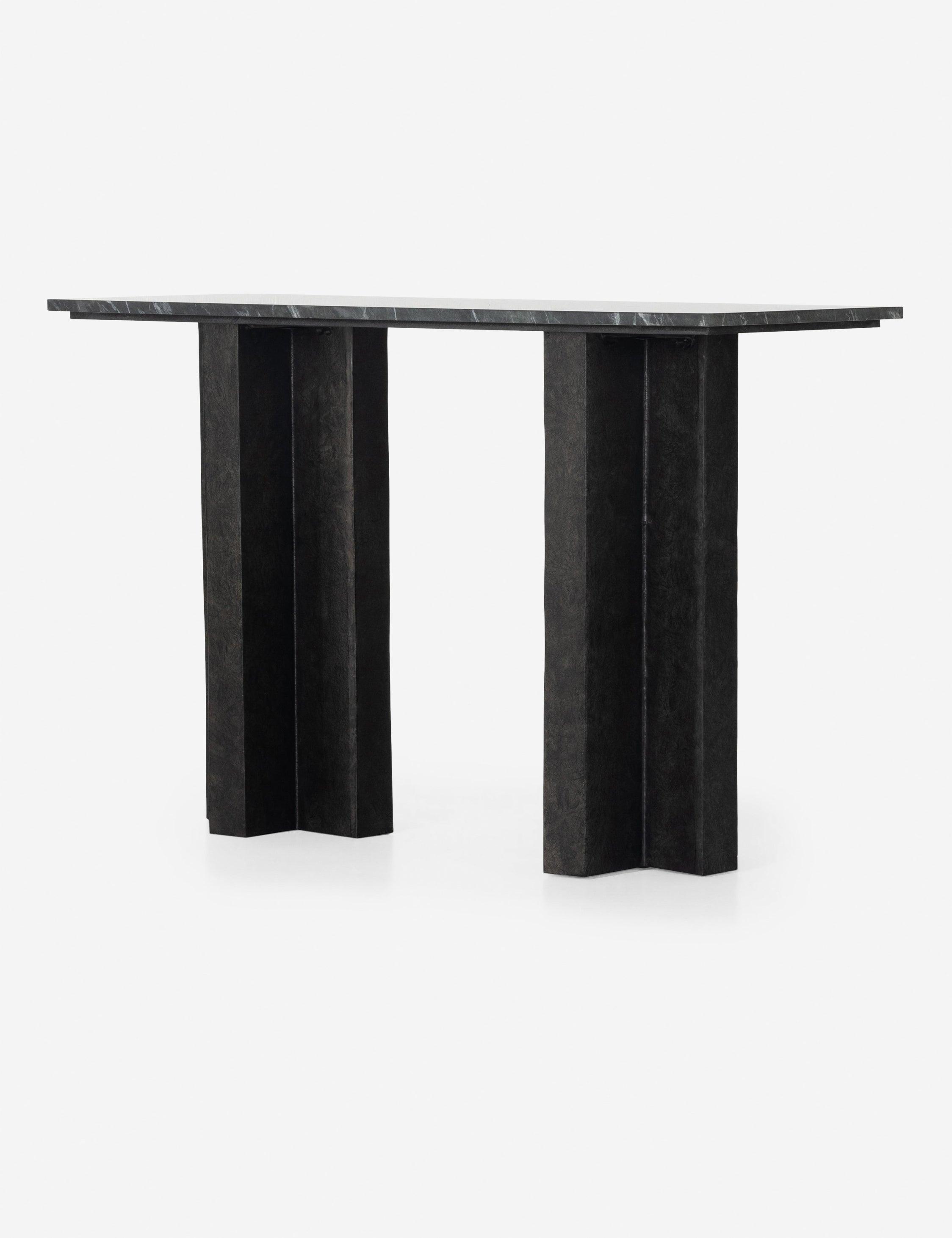 Terrell Industrial Black Marble and Cast Aluminum Console Table