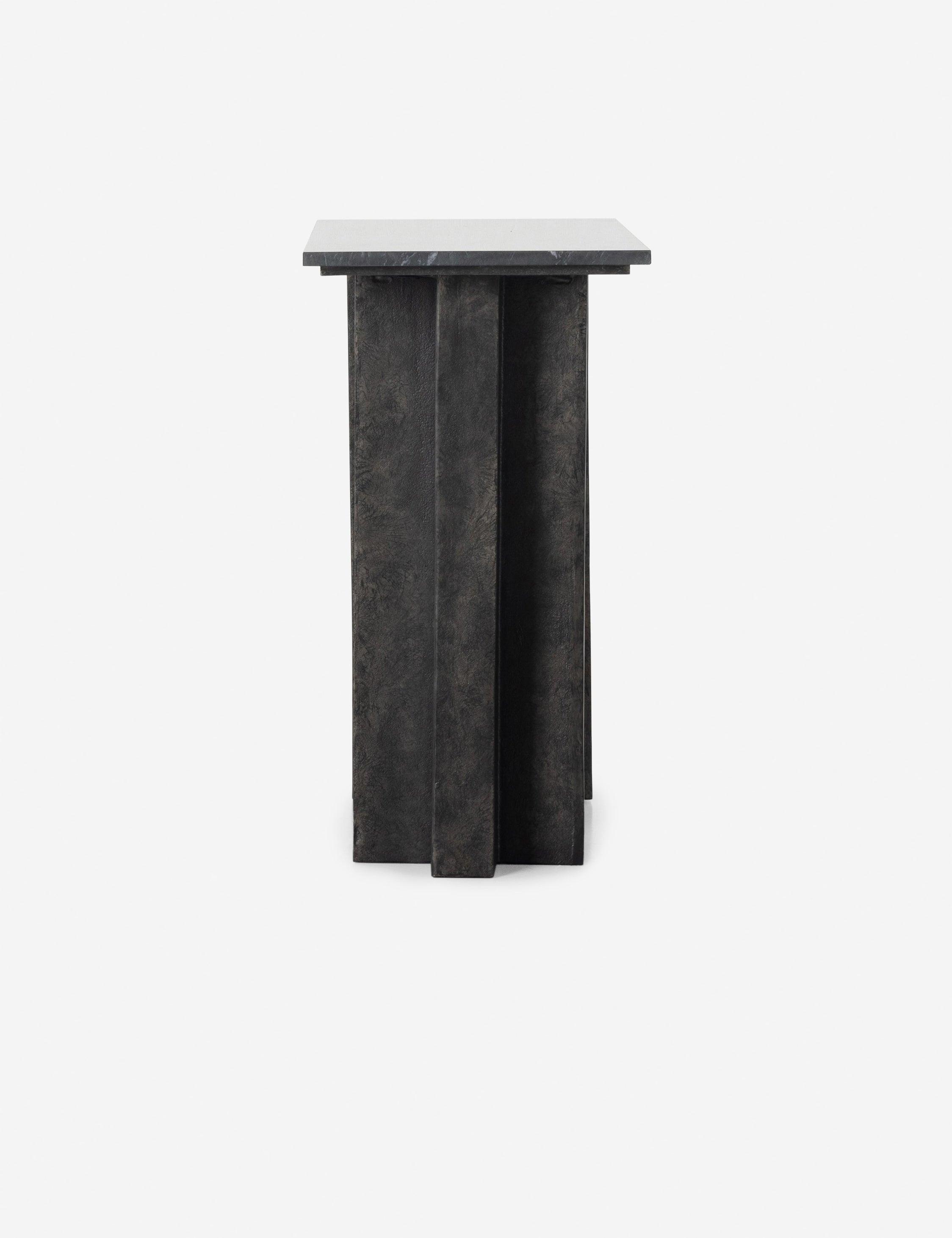 Terrell Industrial Black Marble and Cast Aluminum Console Table