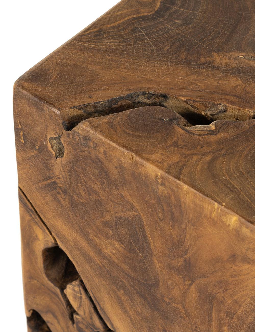 Modern Teak Root 12" Square Stool in Rich Brown