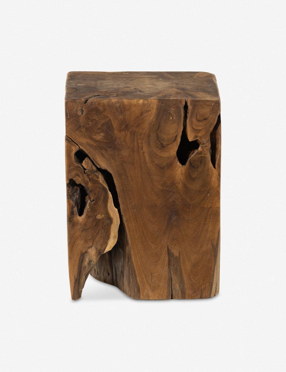 Modern Teak Root 12" Square Stool in Rich Brown