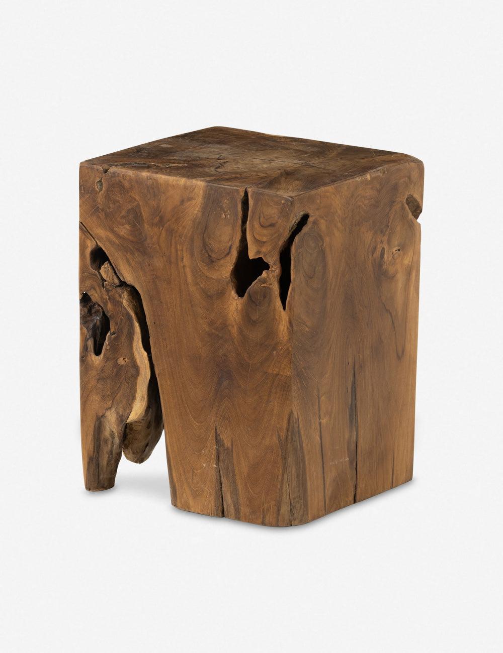 Modern Teak Root 12" Square Stool in Rich Brown