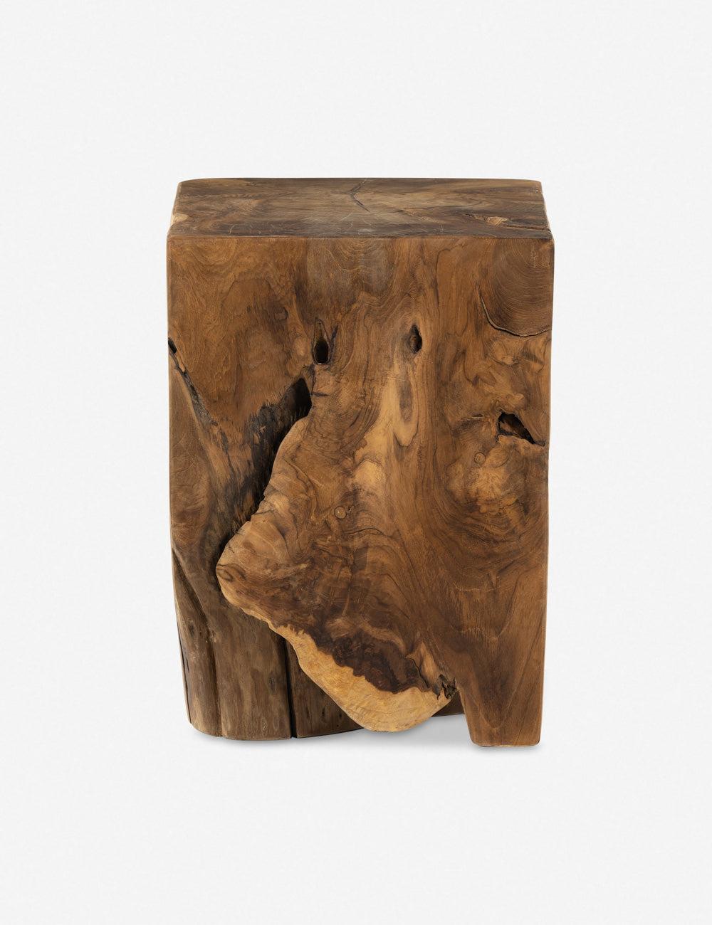 Modern Teak Root 12" Square Stool in Rich Brown