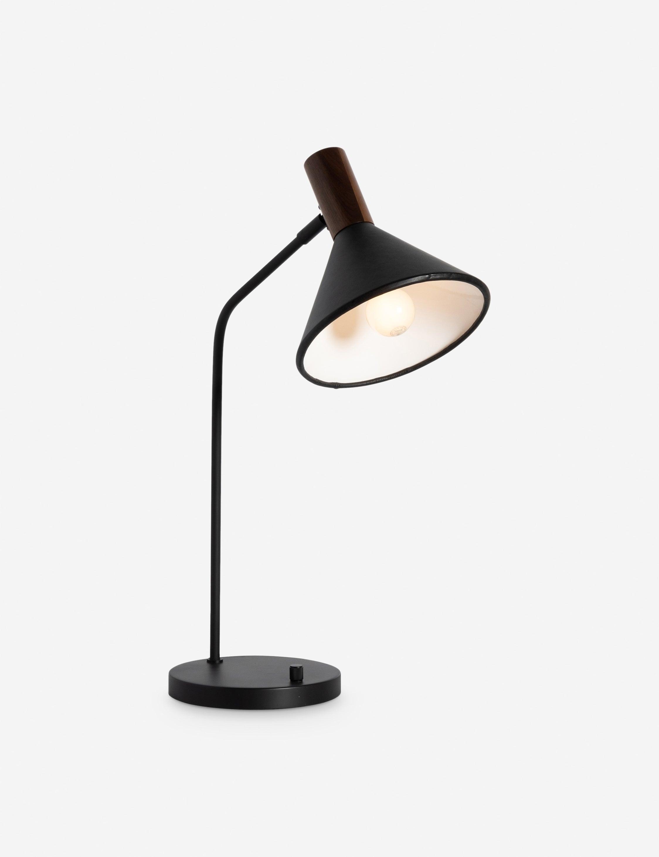 Cullen Adjustable Black Leather & Walnut 1-Light Desk Lamp