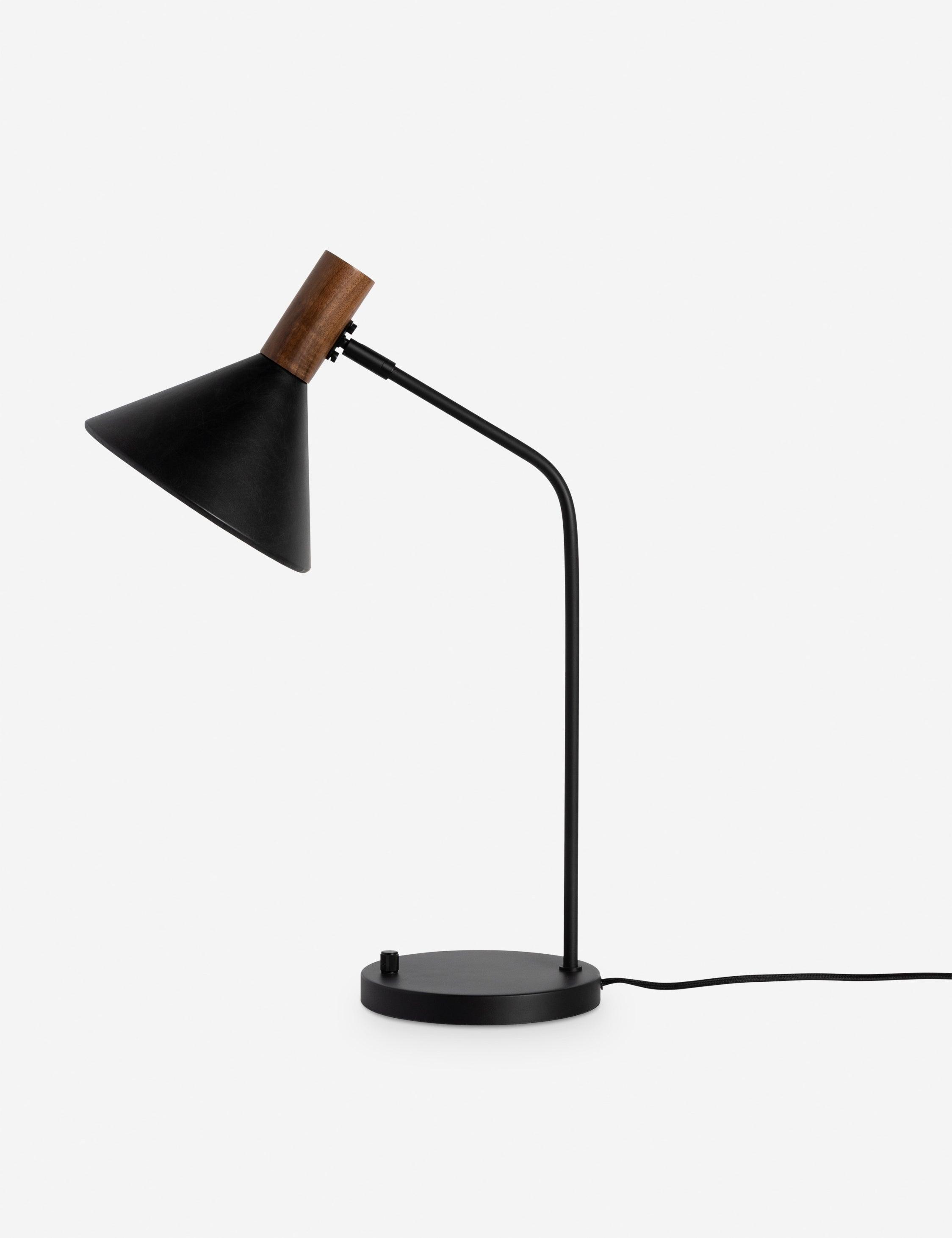 Cullen Adjustable Black Leather & Walnut 1-Light Desk Lamp