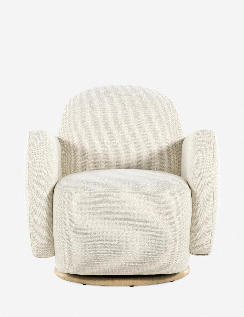 Gibson White Cream Swivel Accent Chair with Wood Base