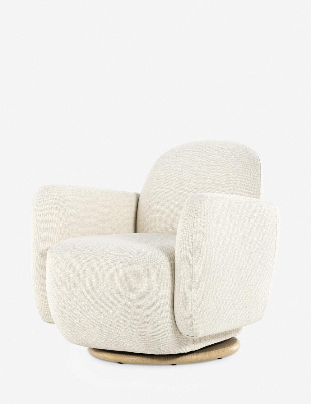 Gibson White Cream Swivel Accent Chair with Wood Base