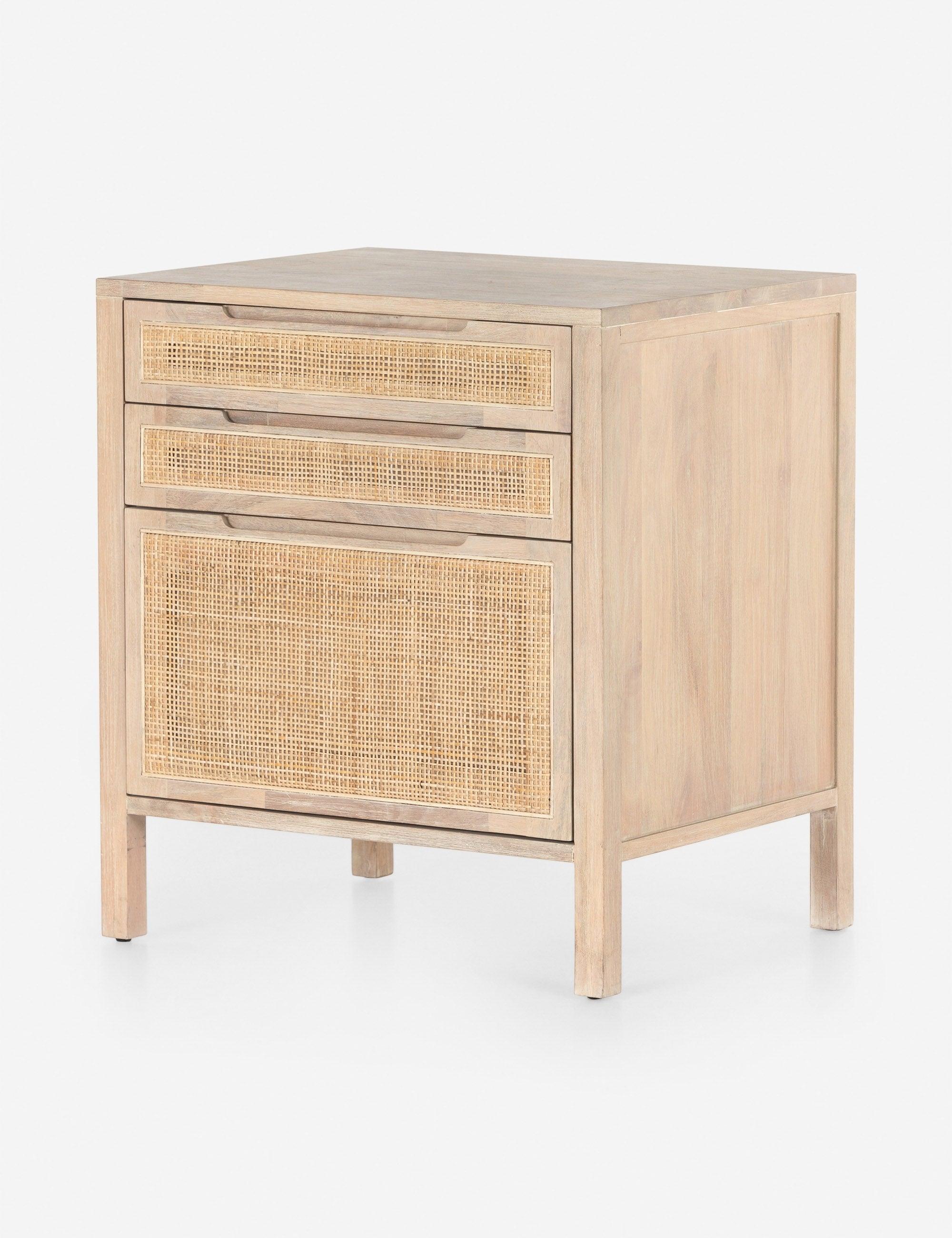 Contemporary Brown Mango Wood and Cane 3-Drawer Legal File Cabinet