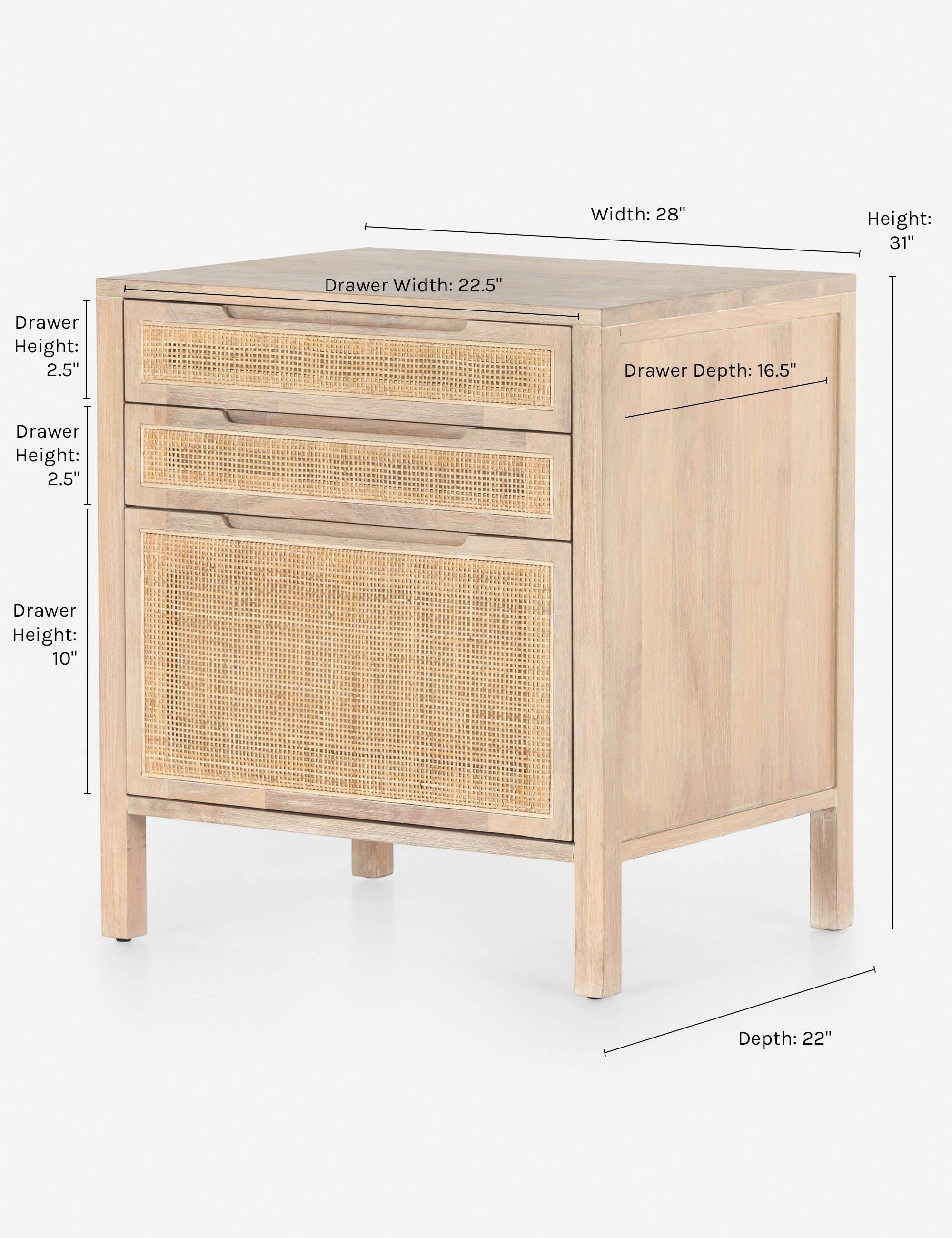 Contemporary Brown Mango Wood and Cane 3-Drawer Legal File Cabinet