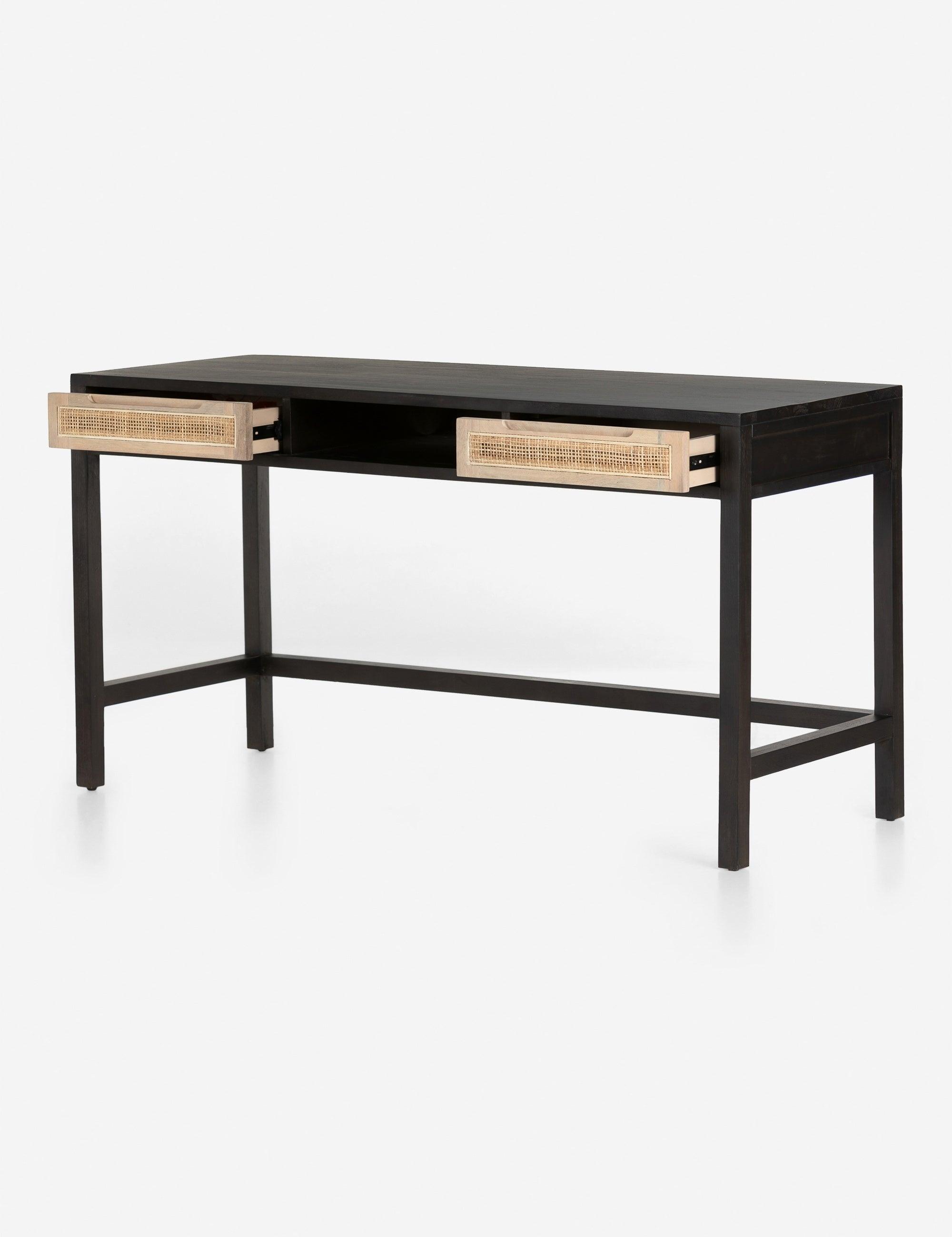 Clarita 58'' Black Mango Mid-Century Modern Home Office Desk with Drawer