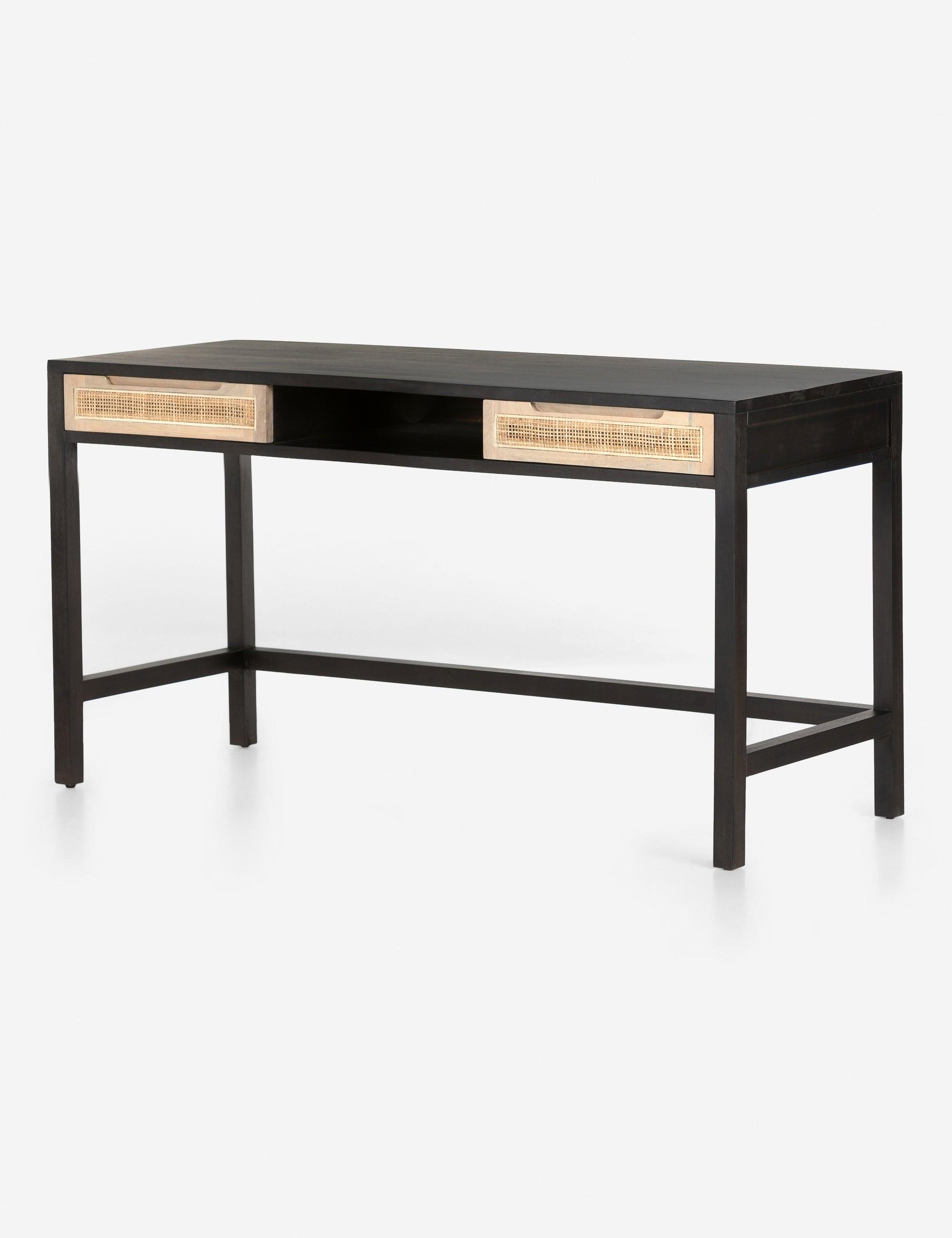 Clarita 58'' Black Mango Mid-Century Modern Home Office Desk with Drawer