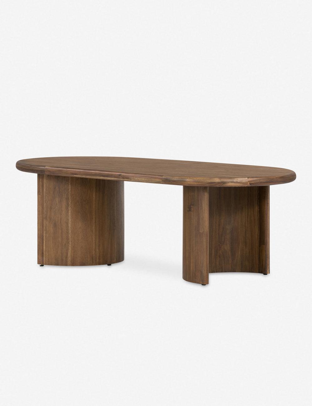 Contemporary Oval Acacia Wood Coffee Table in Rich Brown