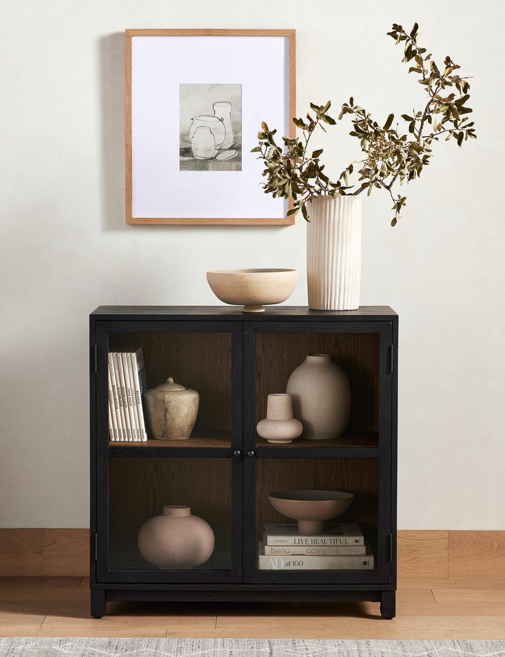 Contemporary Black Oak Display Cabinet with Adjustable Shelving