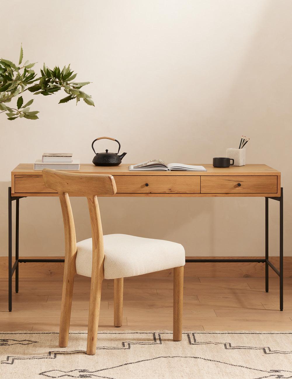 Contemporary Brown Oak Resin Home Office Desk with 3 Drawers