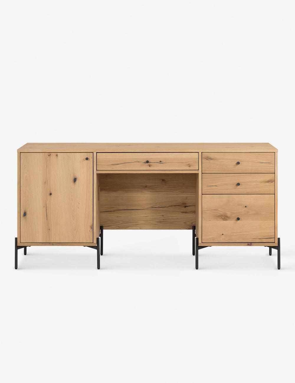 Sumner Contemporary Light Oak Resin Executive Desk with Drawers