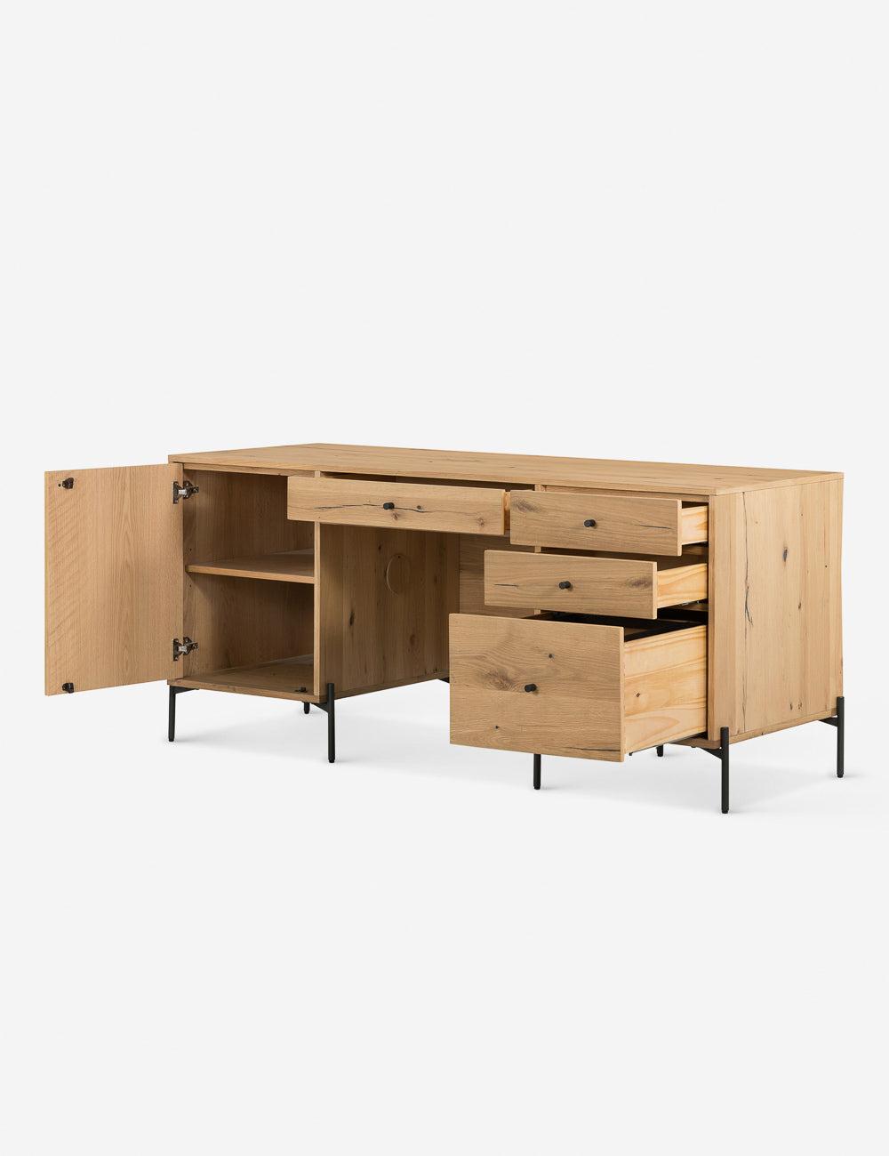 Sumner Contemporary Light Oak Resin Executive Desk with Drawers