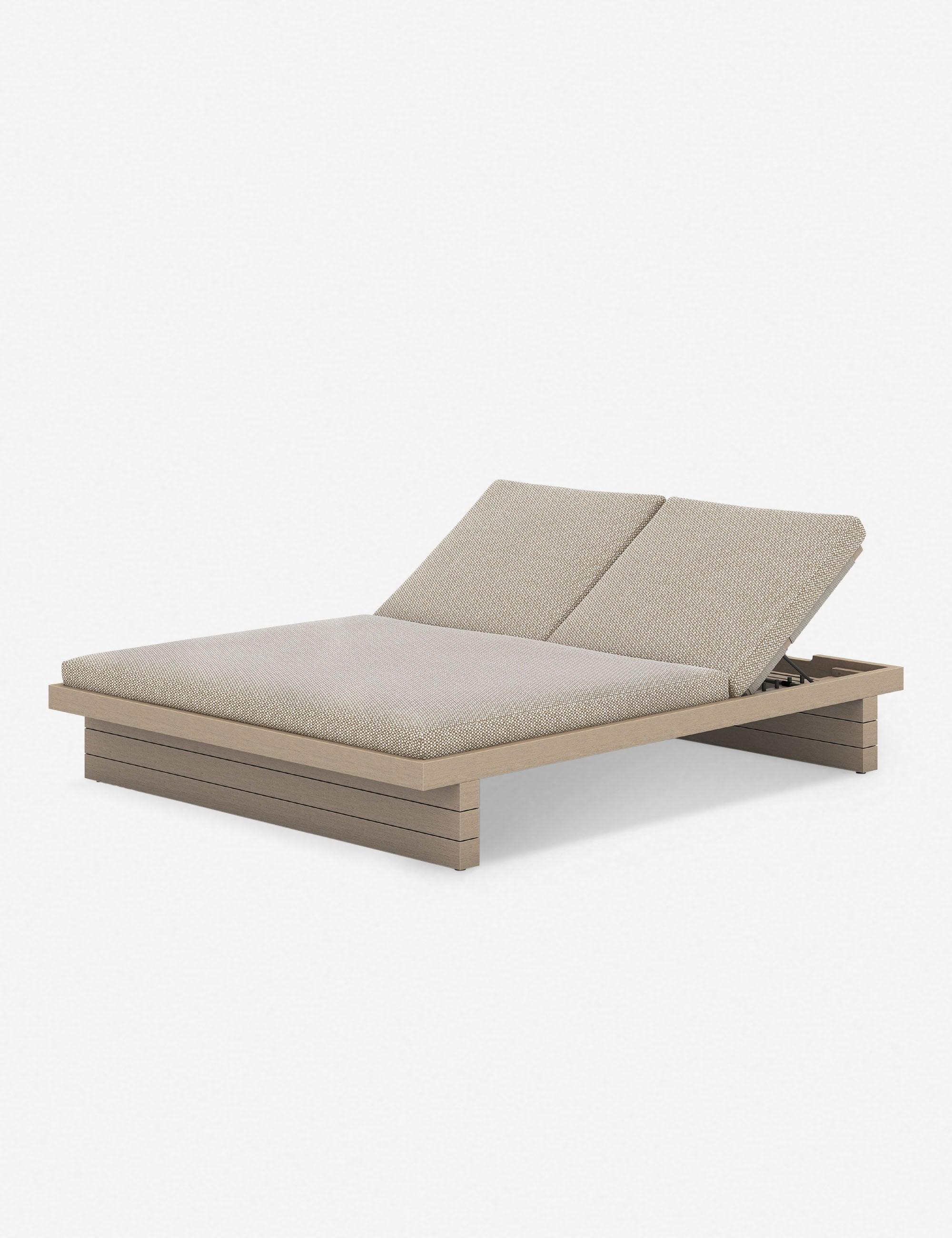 Contemporary Washed Brown Teak Double Chaise Lounger