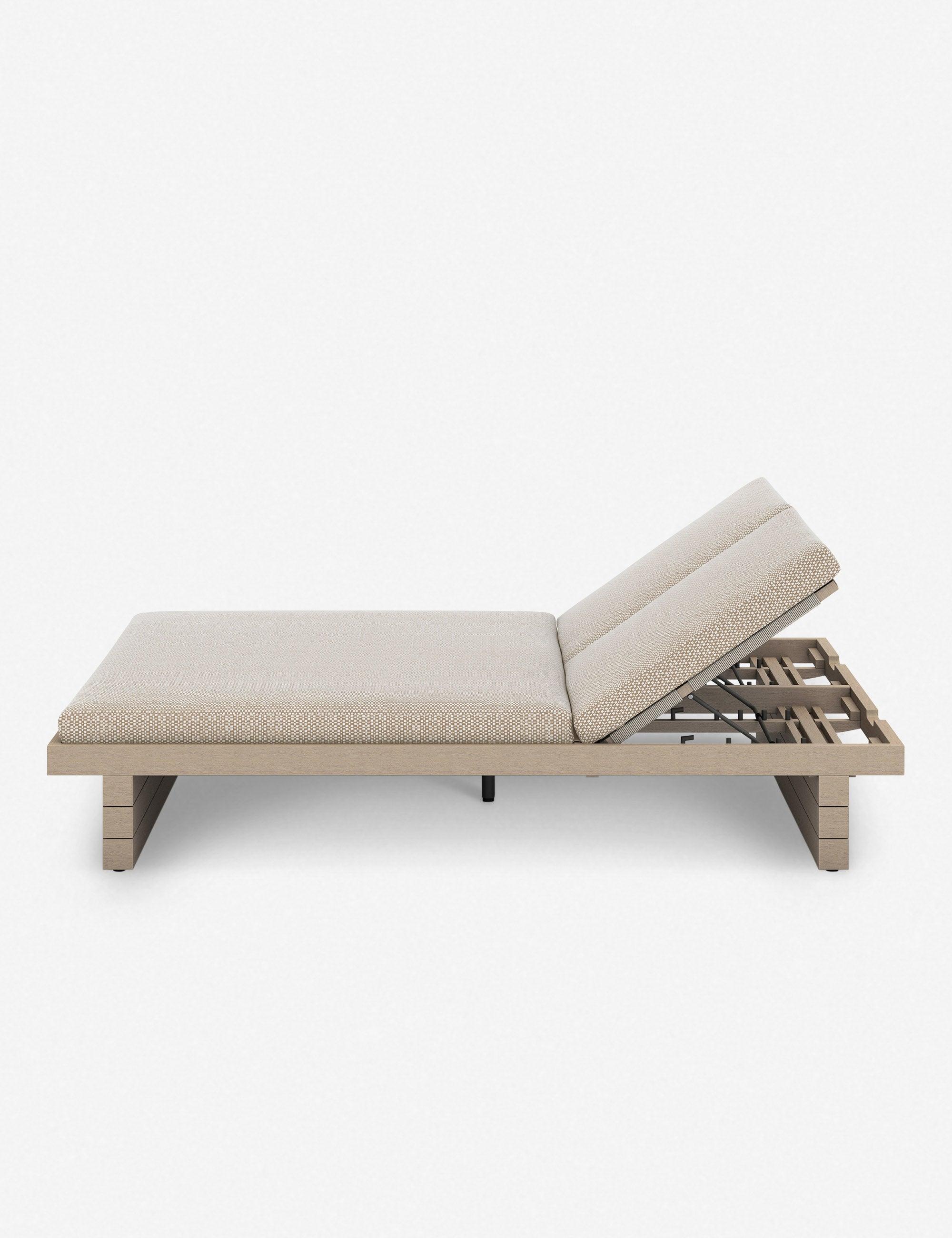 Contemporary Washed Brown Teak Double Chaise Lounger