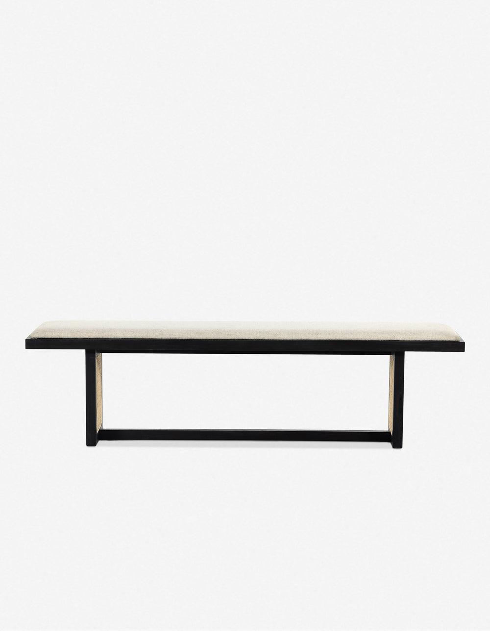 Clarita Black Mango Wood and Cream Cane Upholstered Dining Bench