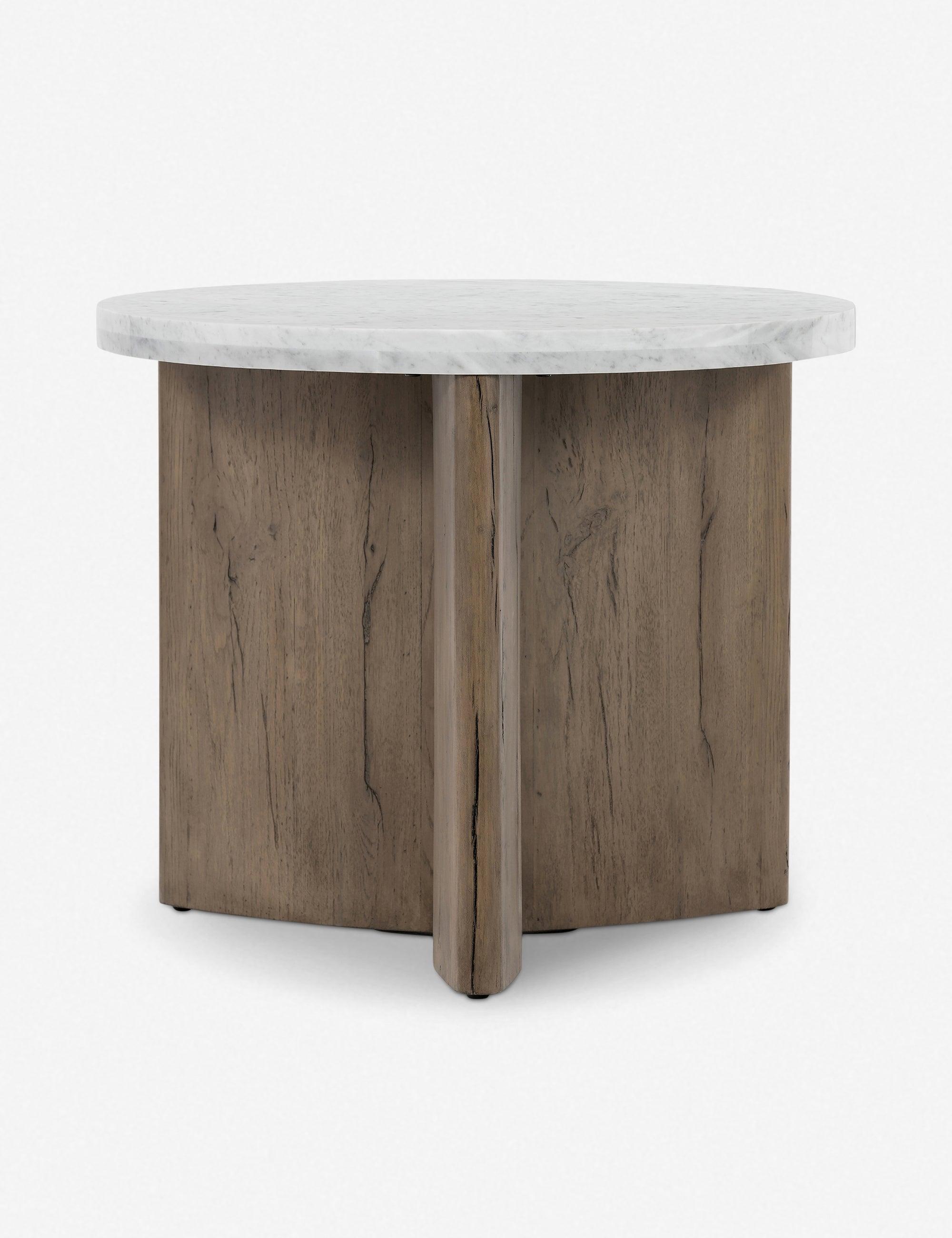 Voss Round Side Table - Natural and White Marble