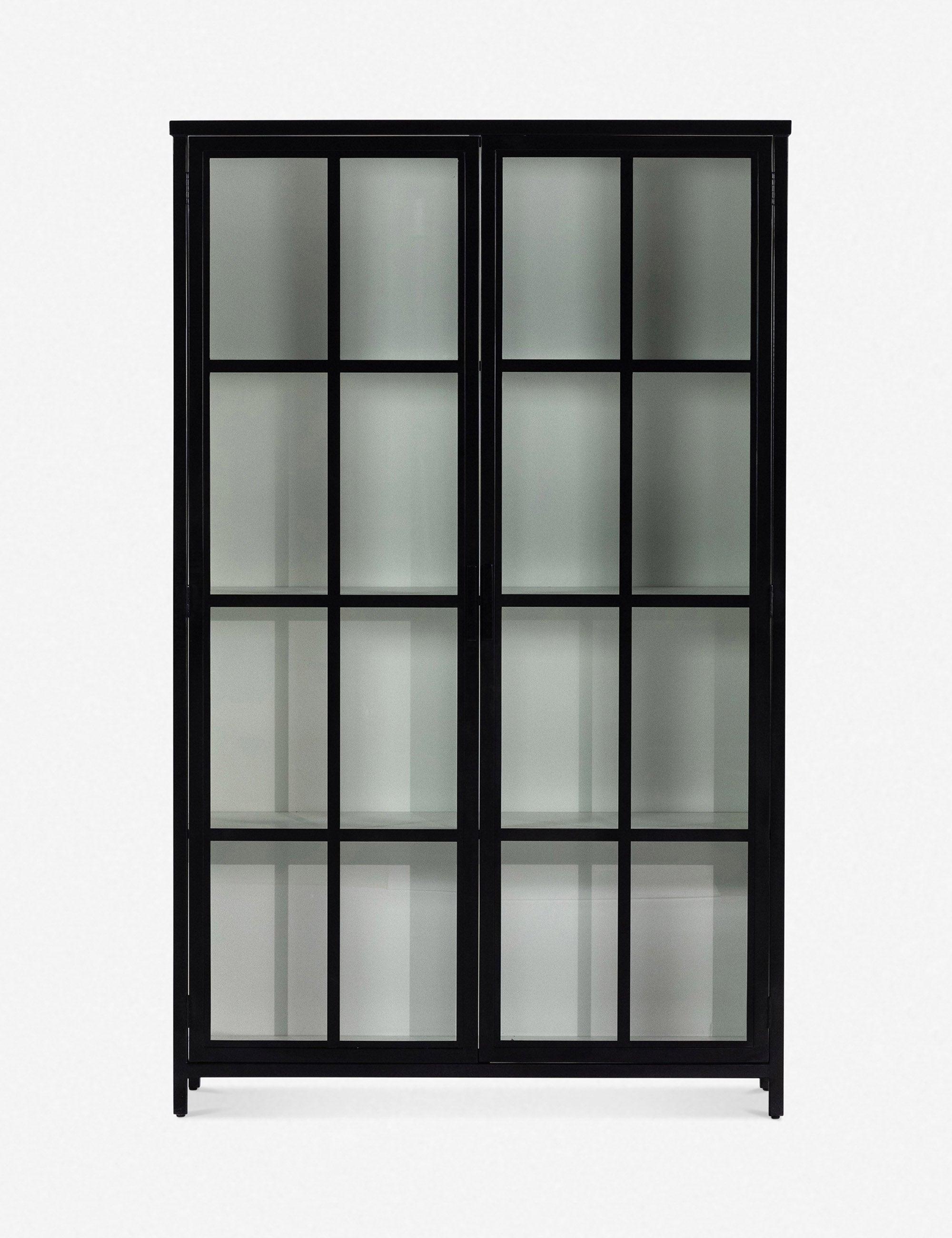 Contemporary Black and White Iron Glass Panel Curio Cabinet