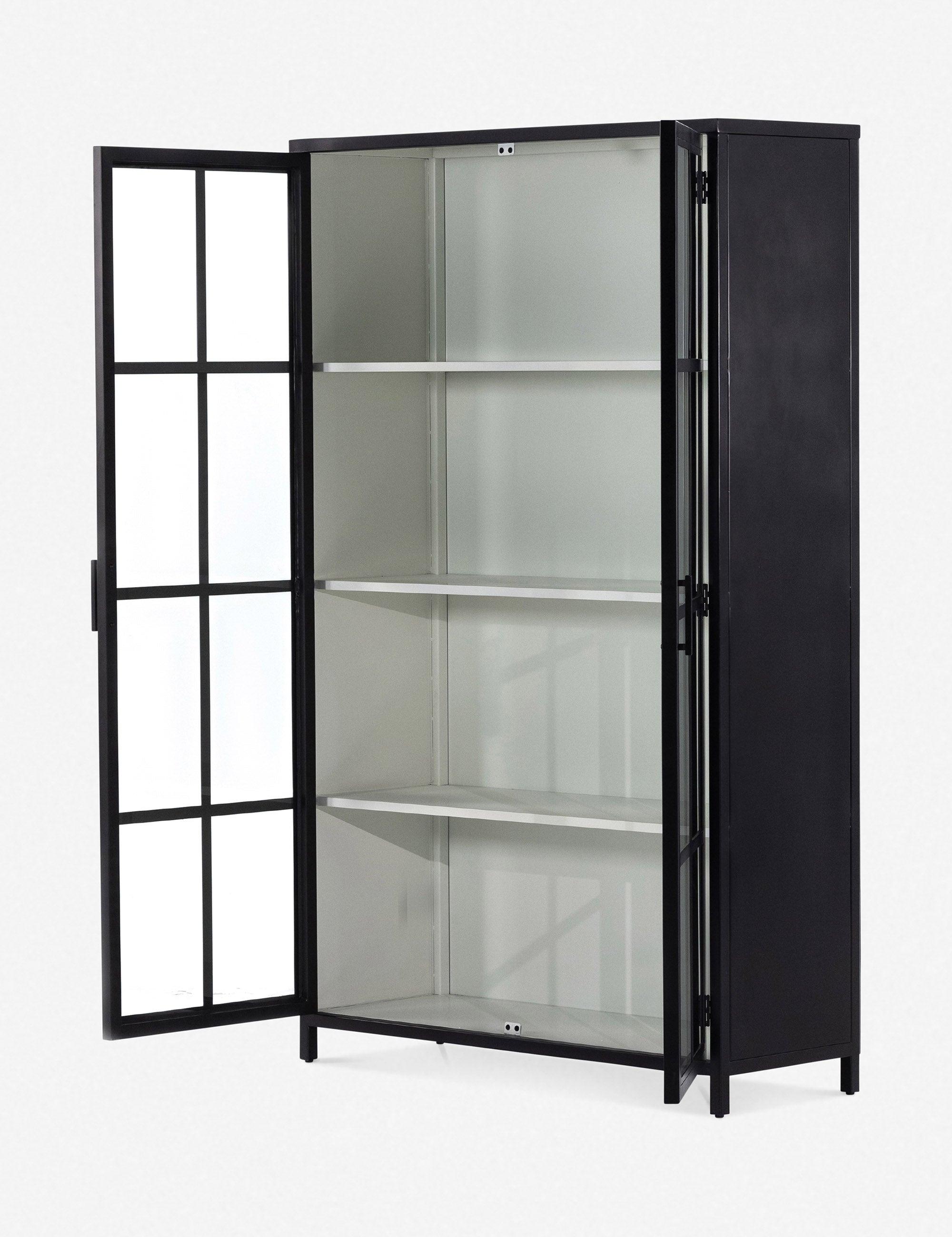 Contemporary Black and White Iron Glass Panel Curio Cabinet