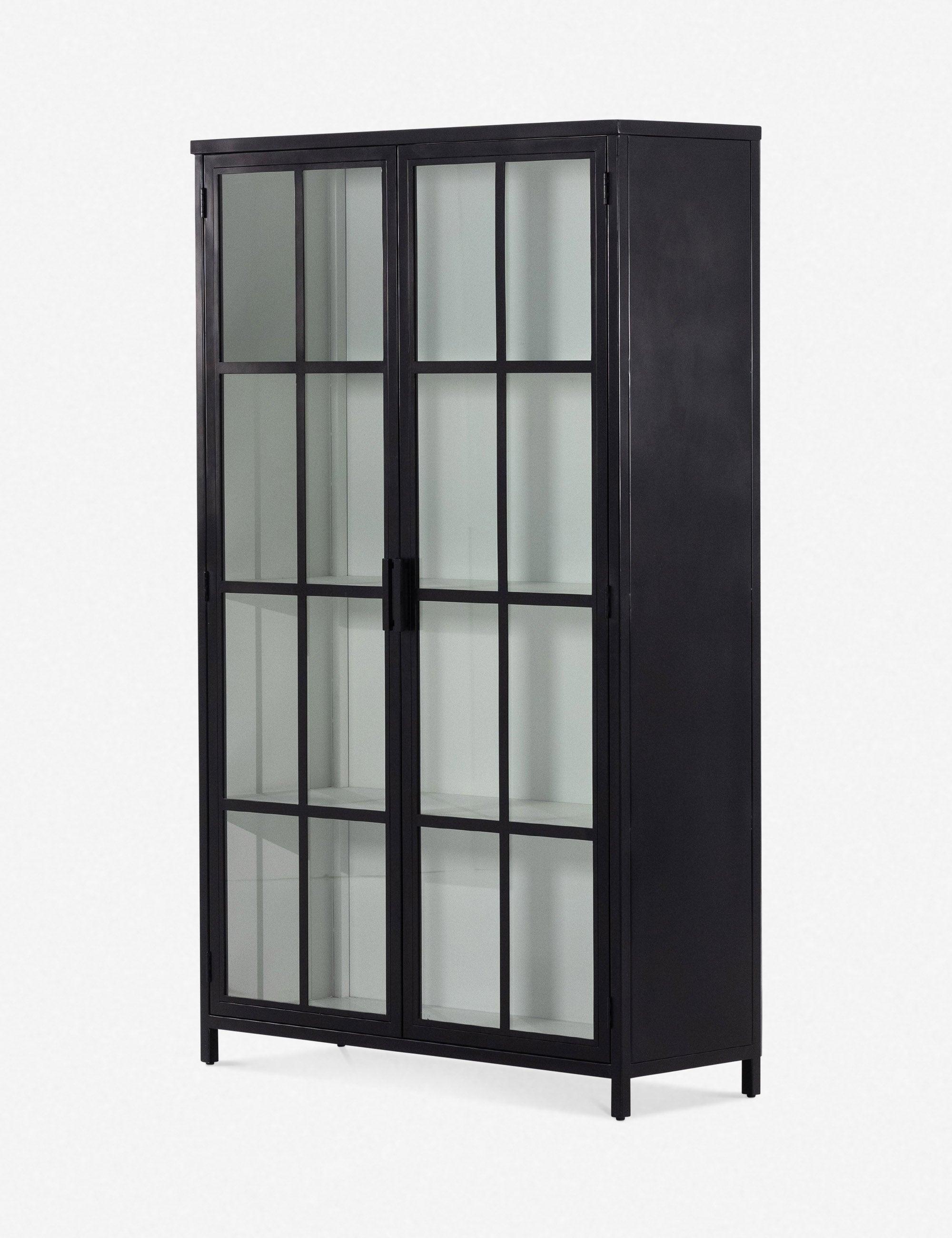 Contemporary Black and White Iron Glass Panel Curio Cabinet