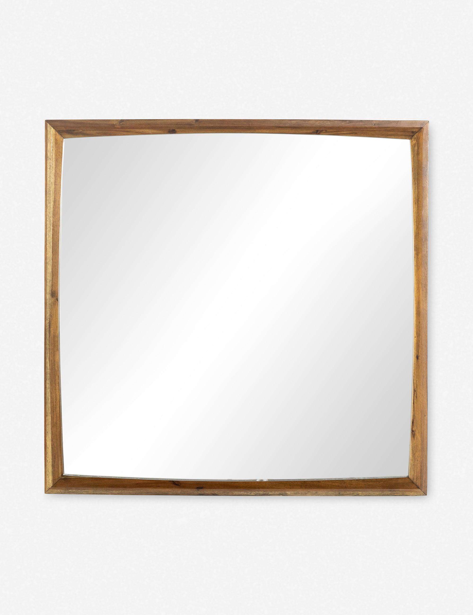 Acacia Wood Square Wall Mirror with Subtle Curves