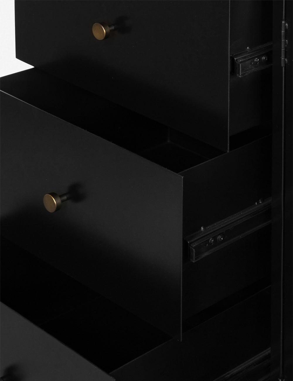 Sleek Black Iron 74'' Sideboard with Bronzed Hardware