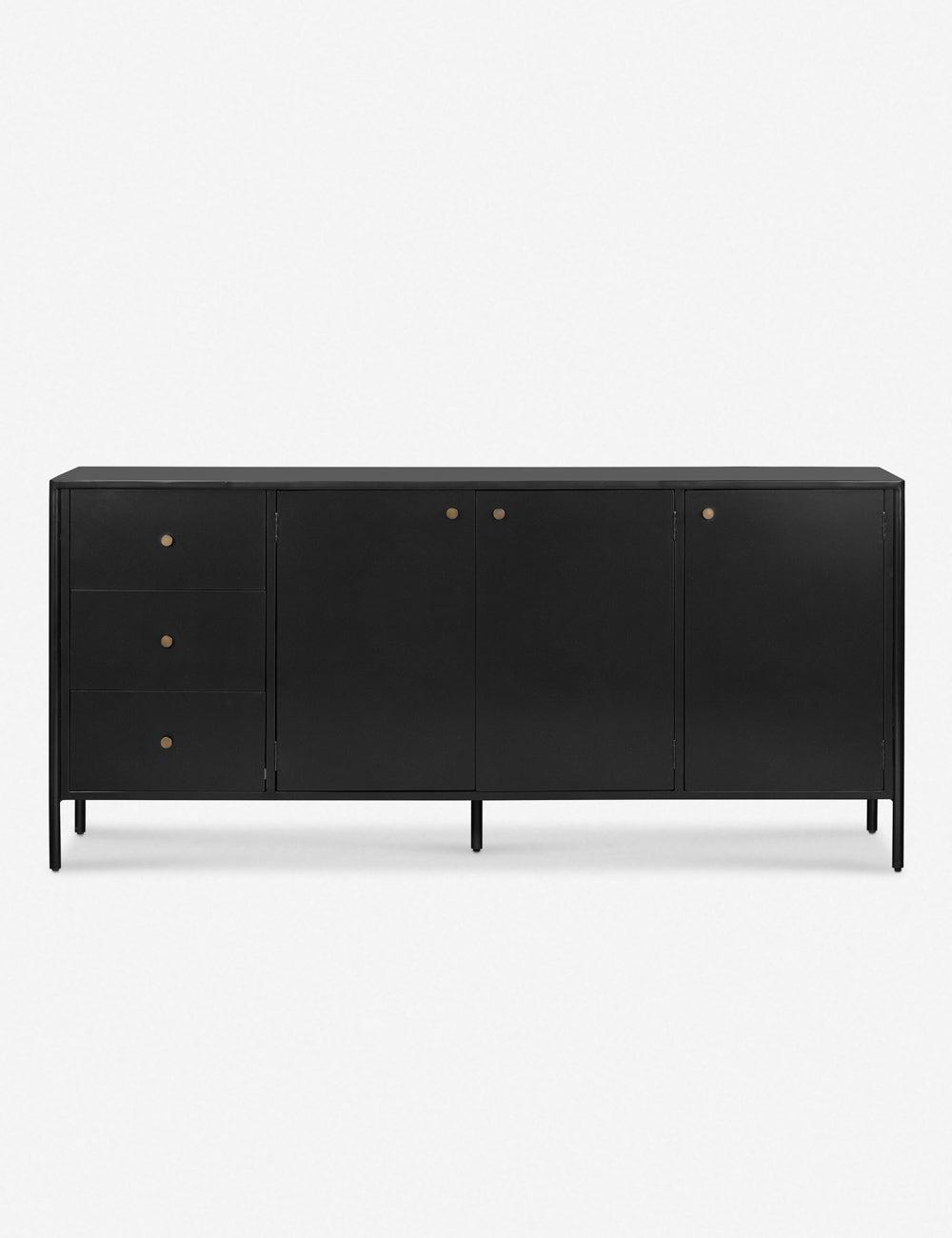 Sleek Black Iron 74'' Sideboard with Bronzed Hardware