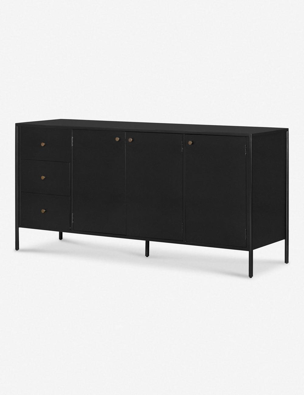 Sleek Black Iron 74'' Sideboard with Bronzed Hardware