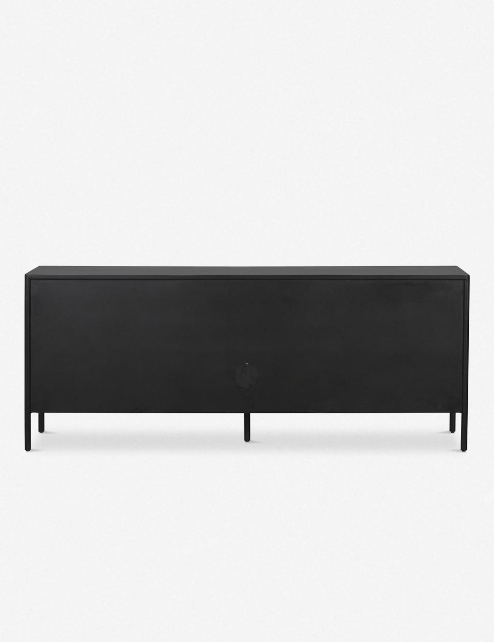 Sleek Black Iron Media Console with Bronzed Hardware and Storage