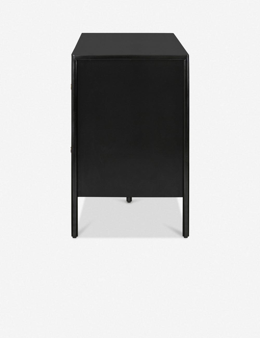 Sleek Black Iron Media Console with Bronzed Hardware and Storage