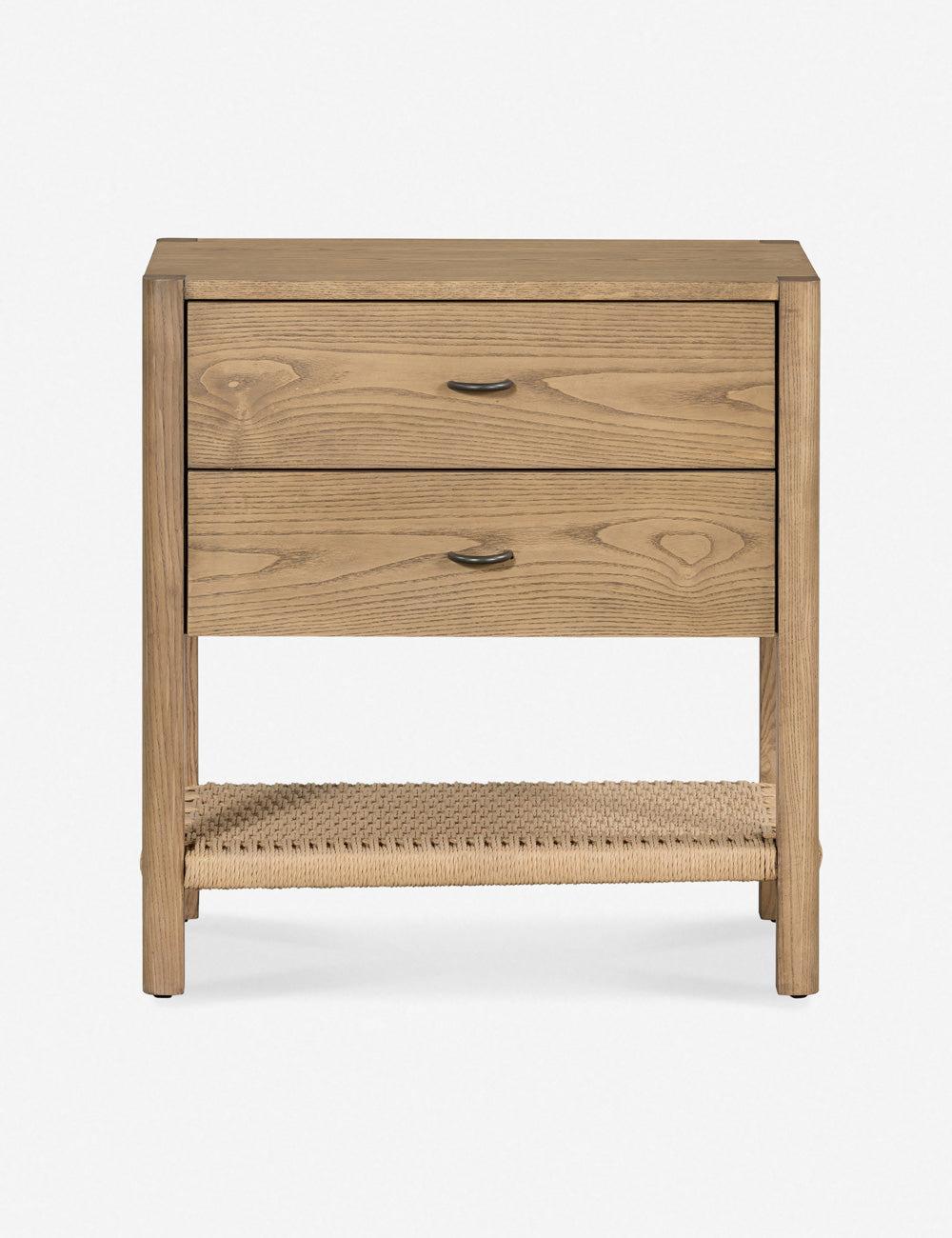 Modern Ash Wood 2-Drawer Nightstand in Warm Brown