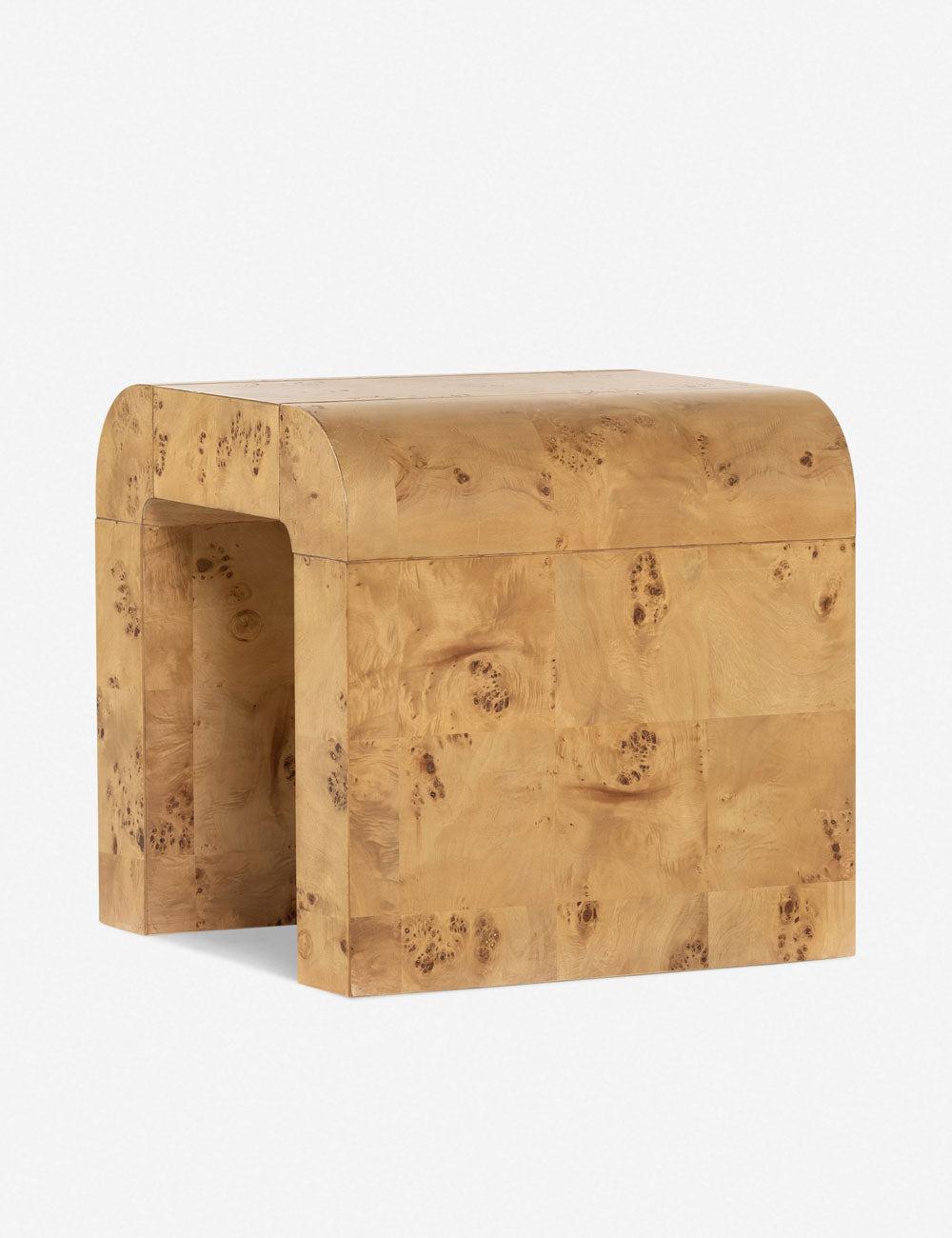 Contemporary Burl Wood & Stone Square Side Table - 20"