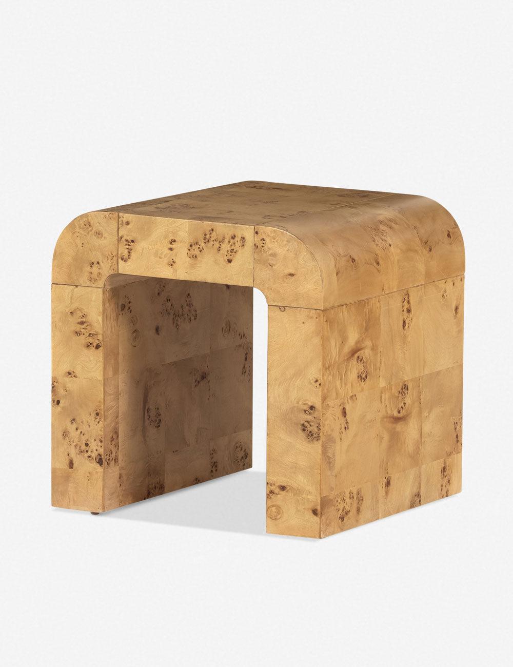 Contemporary Burl Wood & Stone Square Side Table - 20"