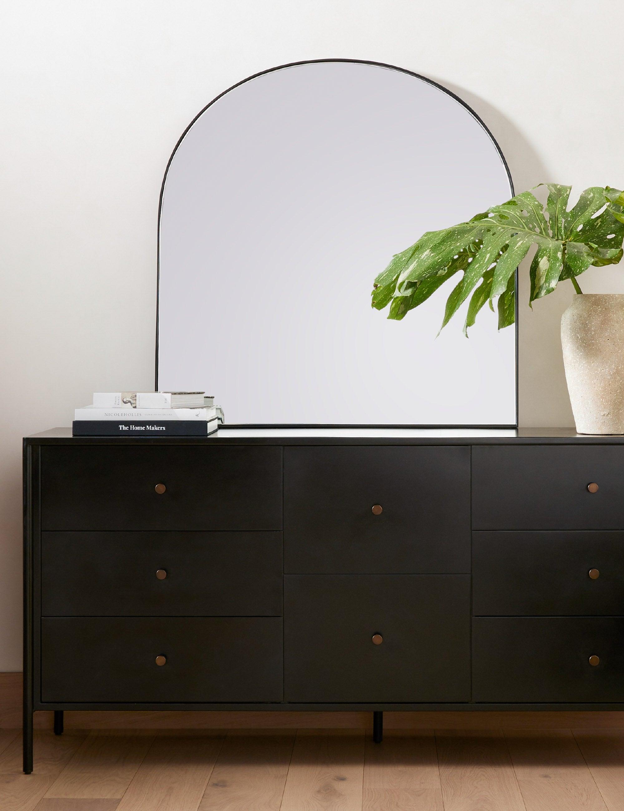 Alvarado Wide Arch Leaning Wall Mirror in Matte Black