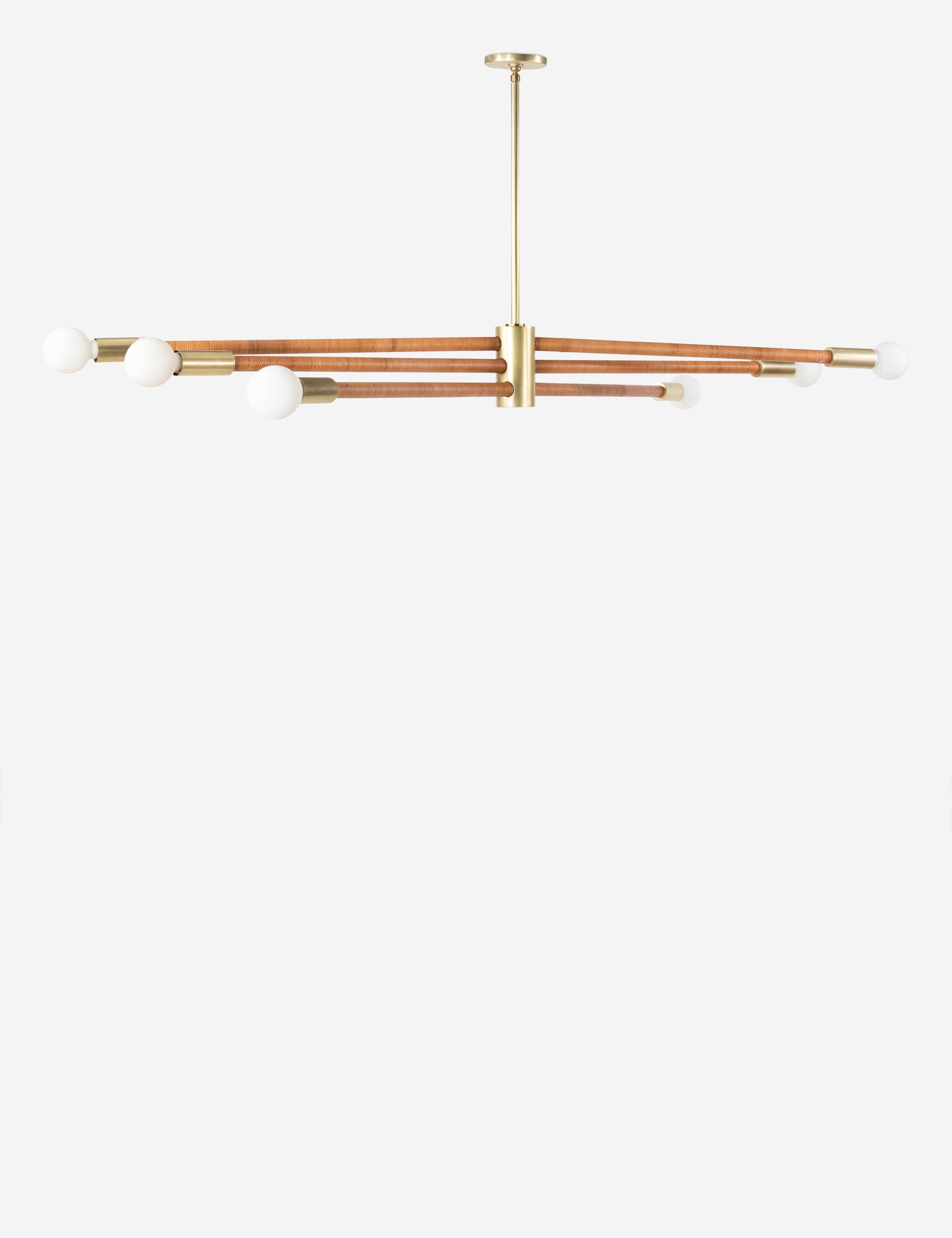 Aldrich 6-Light LED Chandelier in Natural Rattan and Antique Brass