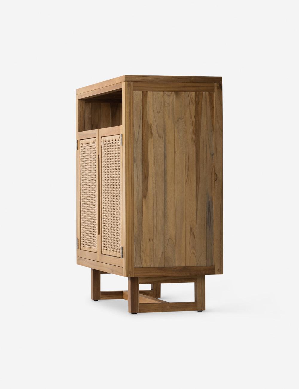 Merit 36'' Teak Top Faux Rattan Outdoor Cabinet