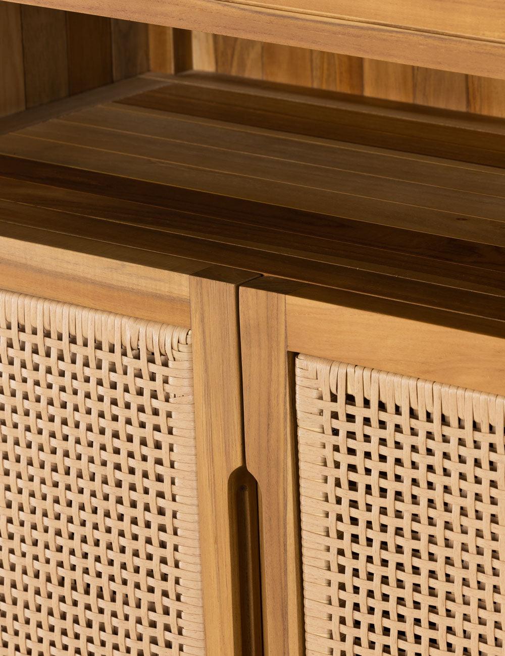 Merit 36'' Teak Top Faux Rattan Outdoor Cabinet