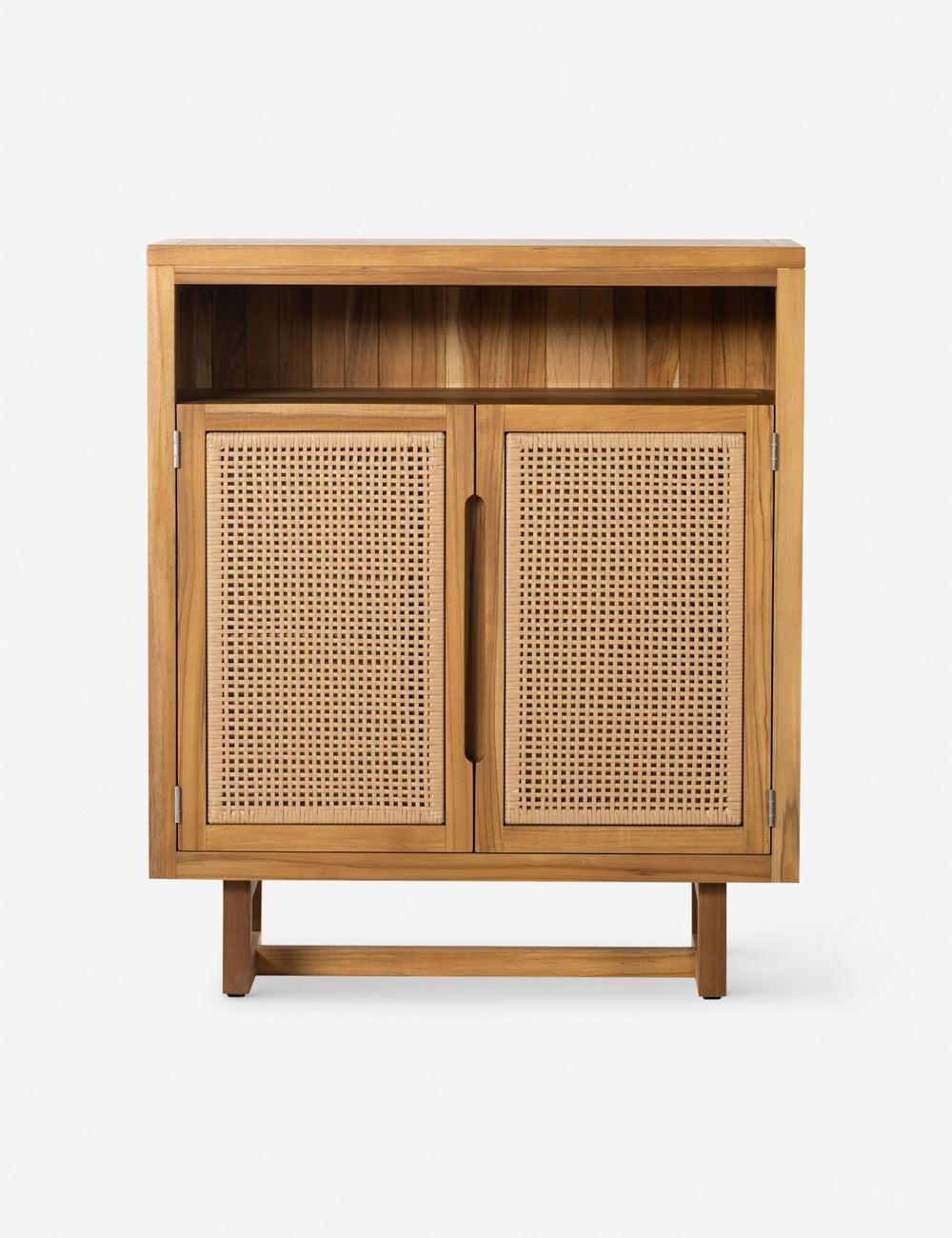 Merit 36'' Teak Top Faux Rattan Outdoor Cabinet