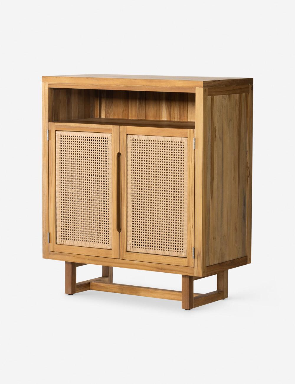 Merit 36'' Teak Top Faux Rattan Outdoor Cabinet